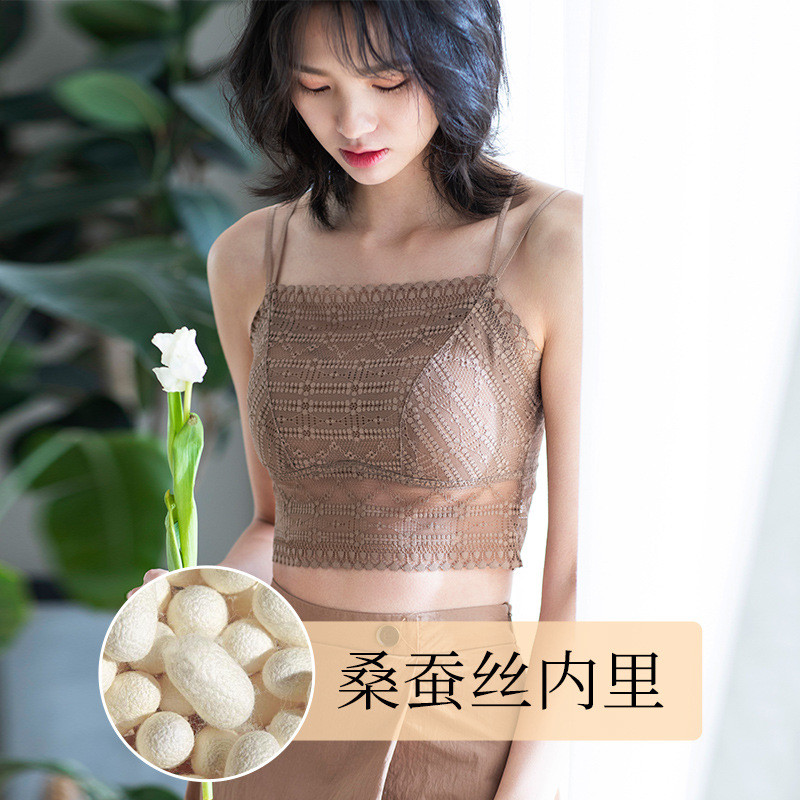 桑蚕丝蕾丝美背抹胸内衣一字围文胸夏季女内搭防走光打底吊带背心