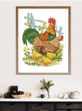 gju8十字绣小鸡全家福公鸡属相2023新款客厅卧室小件手工刺绣简单
