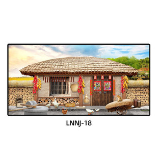 农产品直播间背景画中餐馆农家乐复古乡村装饰画怀旧火锅店壁画