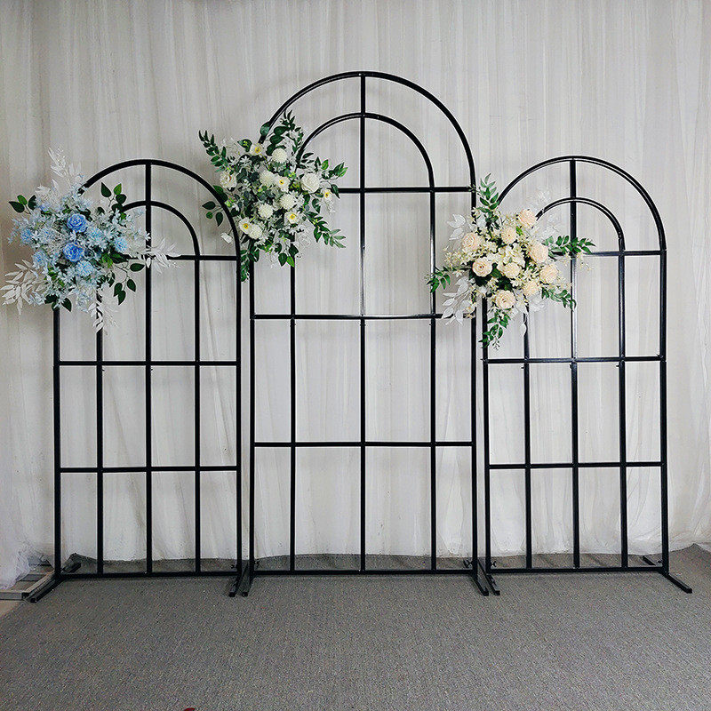 新款婚庆森系户外婚礼田园屏风花田喜事形网格弧形拱门铁艺路引