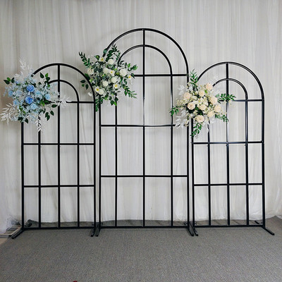 新款婚庆森系户外婚礼田园屏风花田喜事形网格弧形拱门铁艺路引