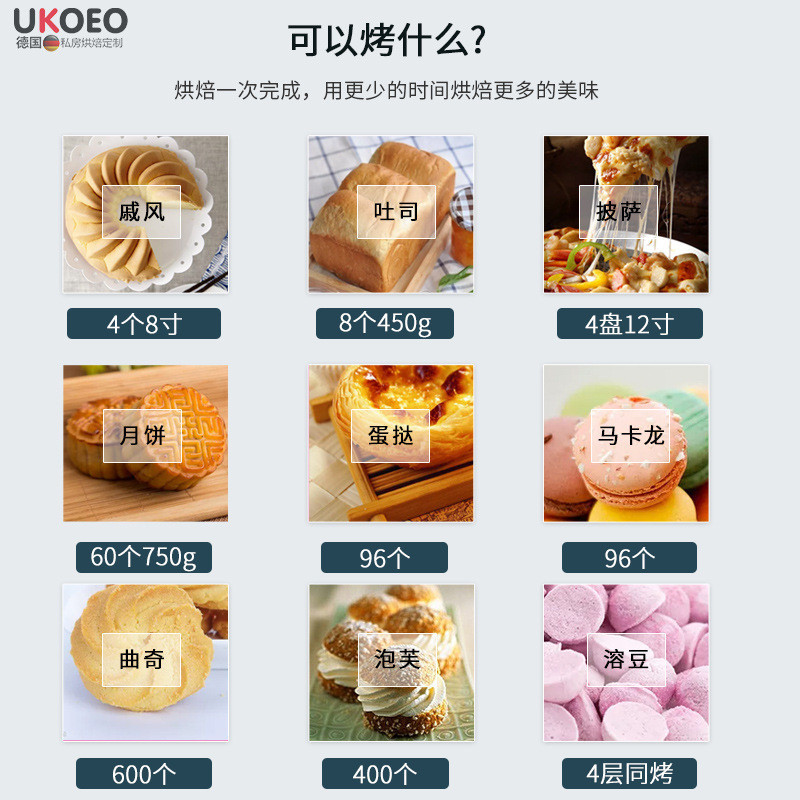 热销ukoeo高比克80s家用电烤箱烤箱烘焙大容量商用风炉风平二合一