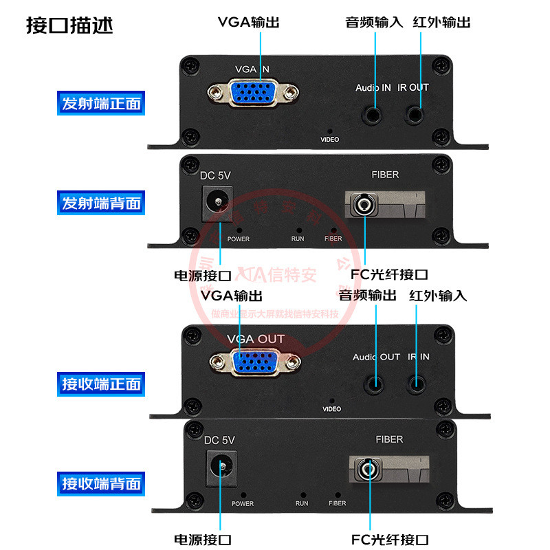 VGA光端机1路VGA视频1路正向3.5mm音频1路反向IR信号20KM红外回传