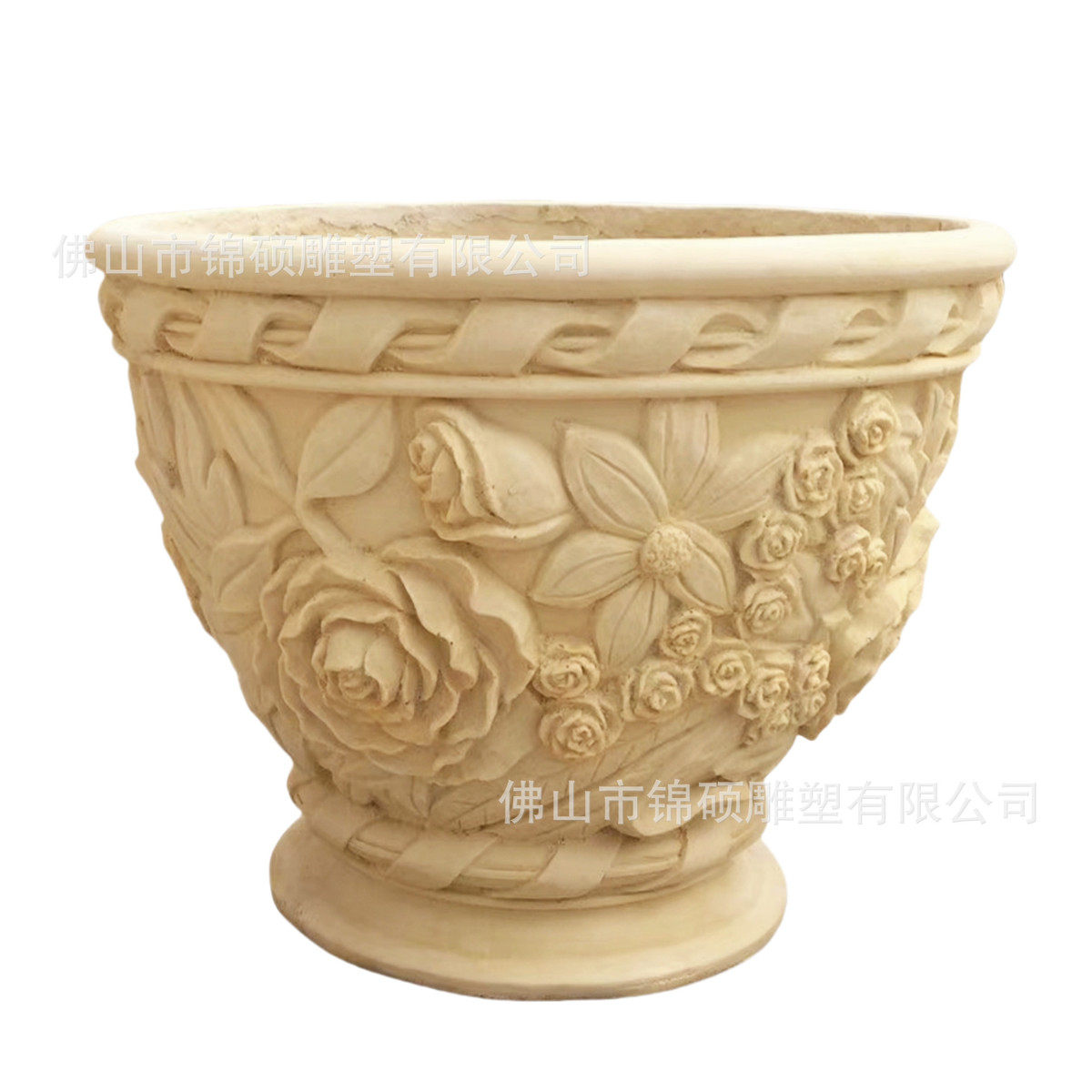 厂家砂岩石雕碗形花盆 别墅小区户外欧式雕刻钵 大口径花景观花盆