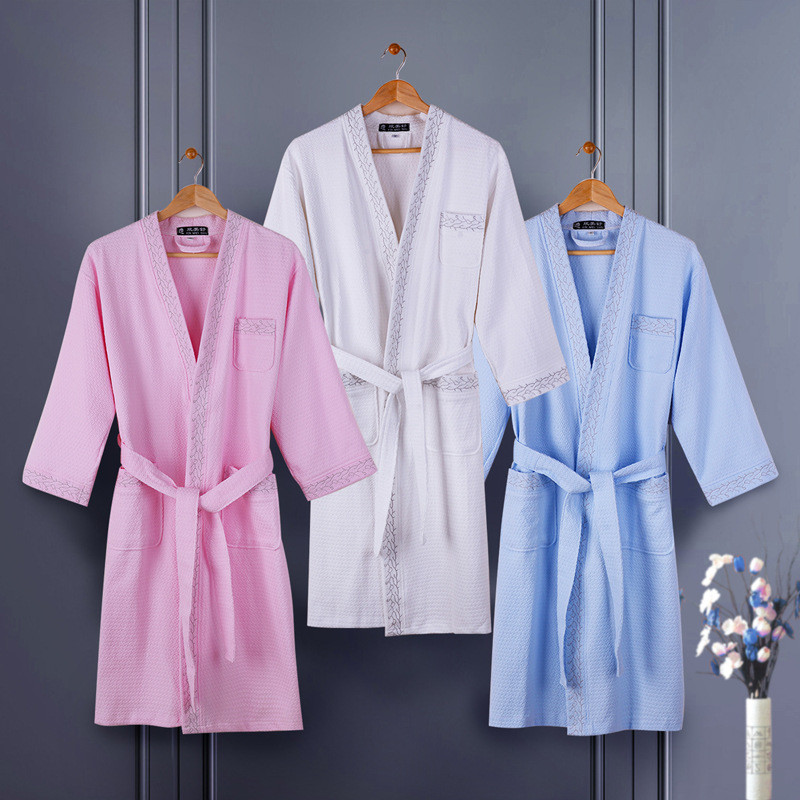 新款纯棉浴袍夏季薄款睡袍和服领日式浴衣男女士情侣睡袍bathrobe