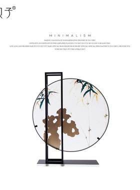 软装金属亚克力文竹玄关摆件样板间书房办公室玄关茶室新中式饰品