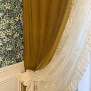 蕾丝客厅轻奢丝绒布白色窗帘卧室飘窗新款 法式 奶油遮光2024年新款