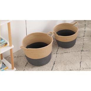 田园风脏衣篓编制绳编脏衣篮圆形桶棉麻收纳可折叠便携式洗衣筐