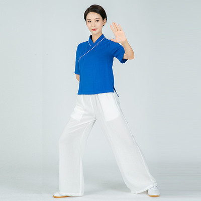 武中袖夏季新款亚麻太极服女士农练功服宽松舒适休闲瑜伽服