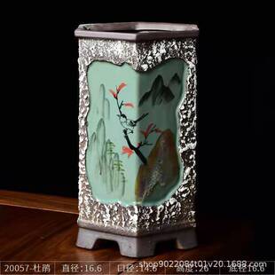 厂家紫砂花盆2021新款中国风复古手绘兰花绿植陶瓷花盆六边形直供