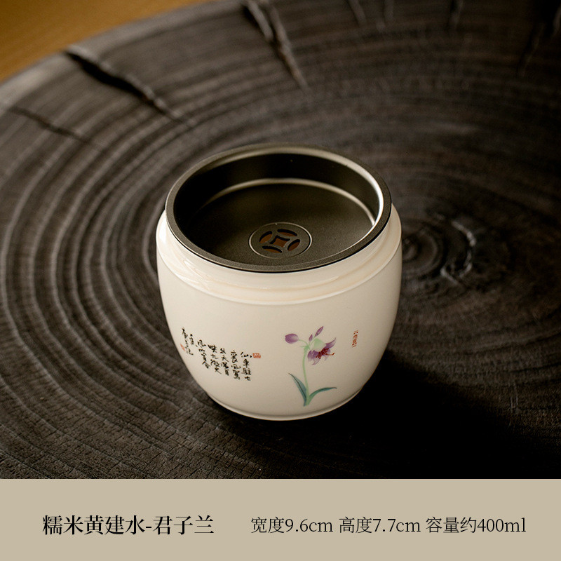 草木灰带盖复古陶瓷建水茶洗小号杯洗家用茶渣缸茶道配件茶缸废水