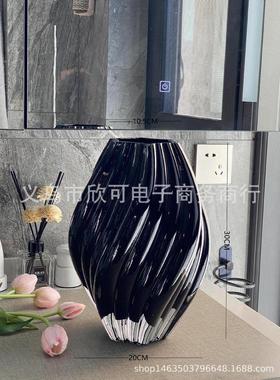 轻奢法式玄关纹玻璃花瓶插花扭客厅茶几餐桌花艺花器家居摆件