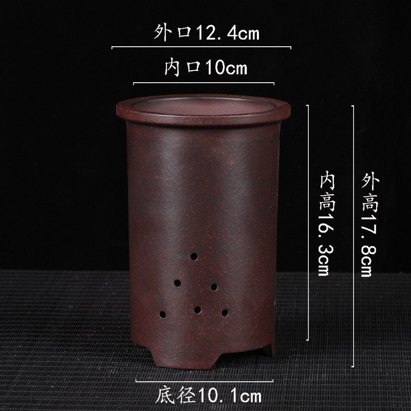 宜兴紫砂花盆签筒古红泥底座兰花盆带中号多肉菖蒲盆园艺花卉批发