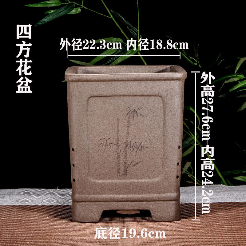 宜兴六方四方陶瓷盆景盆栽花卉兰花盆紫砂花盆仟筒中国风包邮