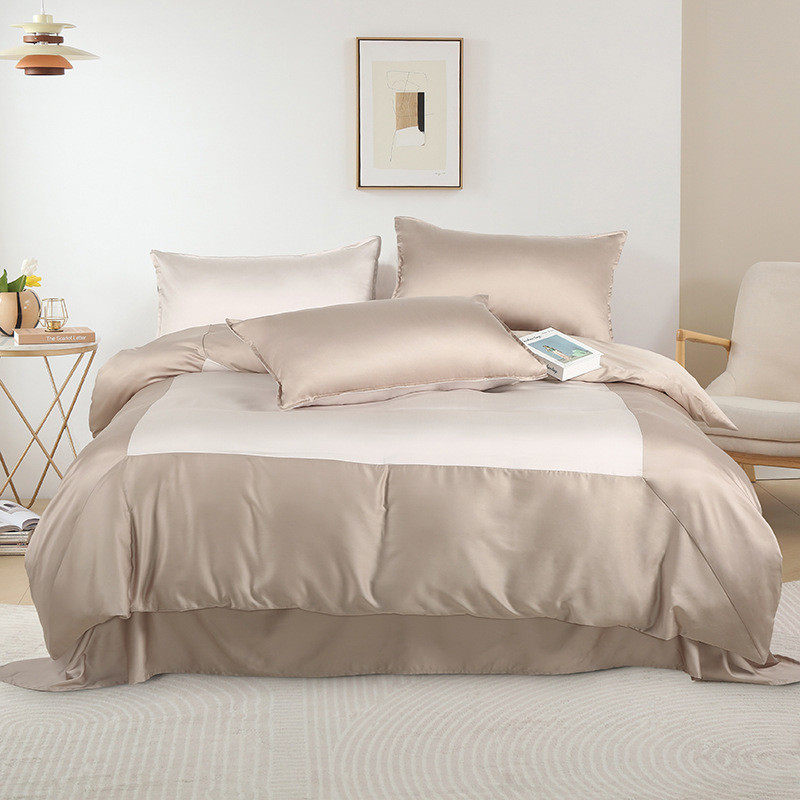 夏季凉感天丝棉简约贡缎四件套轻奢风高级感撞色拼接床上用品套件,床上用品,床品套件/四件套/多件套,淘宝优惠券,粉丝福利购,淘宝优惠卷