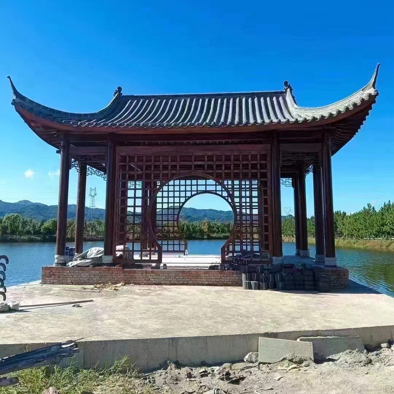 户外防腐木水榭亭景观庭院实木中式定制凉亭景区古建长廊戏台亭子