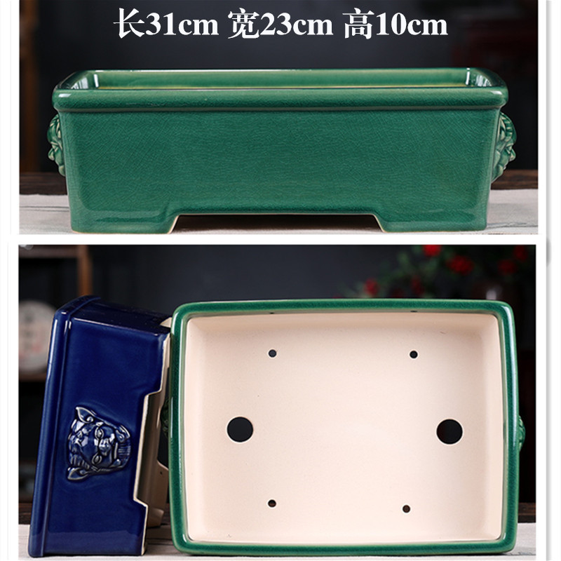 宜兴紫砂花盆青长方形大号盆景盆马槽多肉绿植盆栽陶瓷瓷釉盆外贸