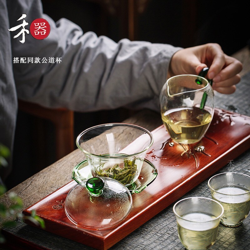 99N禾器大号玻璃盖碗单个高档泡茶杯家用和器三才荷叶泡茶碗功夫