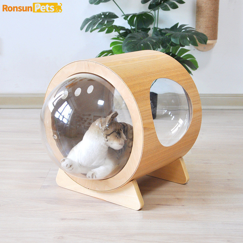 宠物用品海外仓木质猫窝猫房子冬家用太空舱猫窝半封闭圆形猫别墅