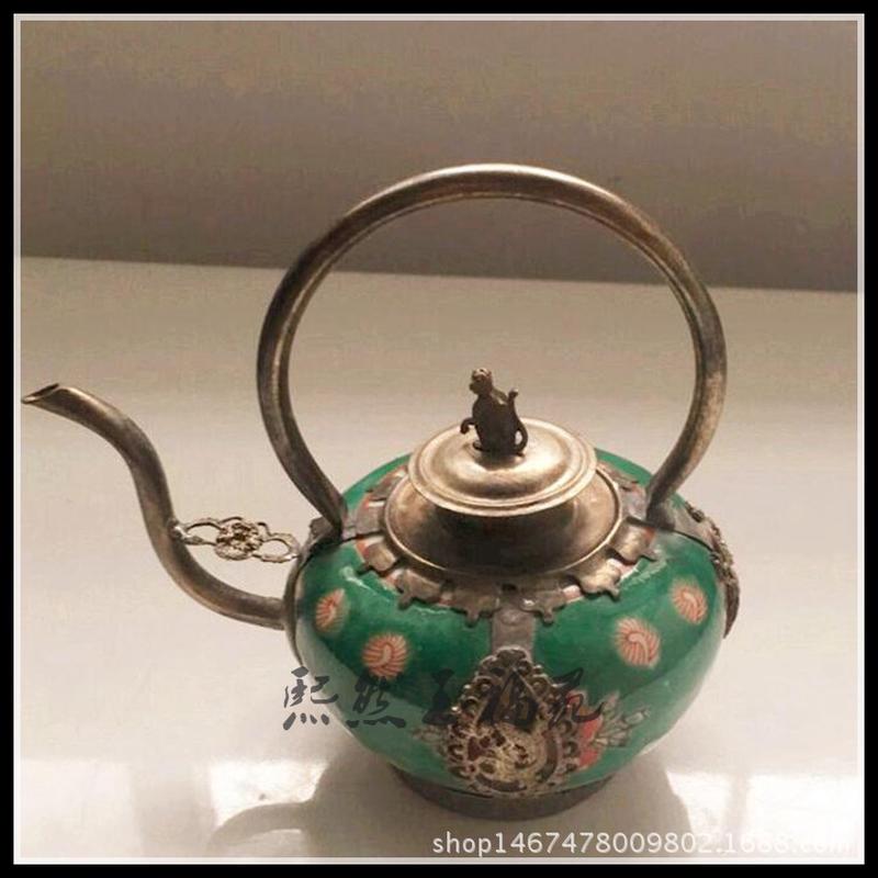 白铜瓷壶摆件仿古酒壶茶壶古玩收藏品家居装饰工艺礼品摆件