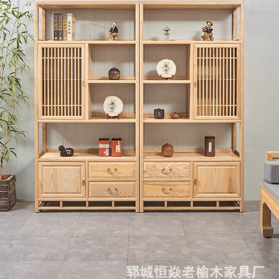隔断博古架中式多宝阁老榆木层架收纳置物架茶叶架卧室书架展示柜