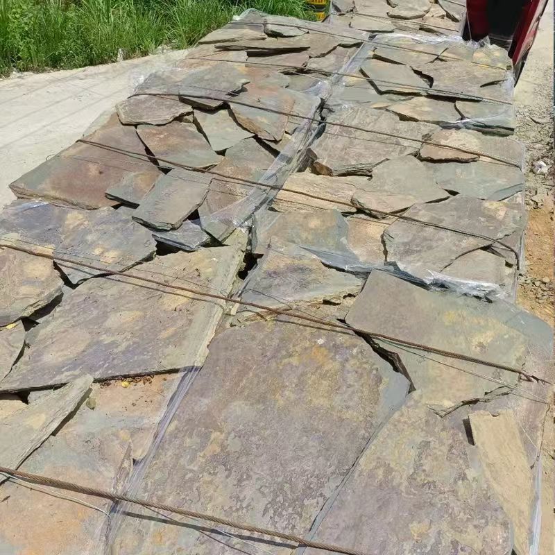 天然青石板碎拼毛石片贴面不规则乱形板仿古护坡铺路地砖文化石材