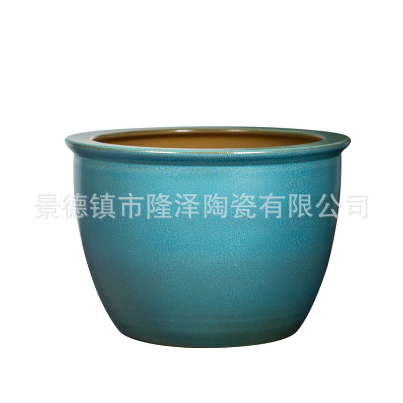 蓝釉狮狮子头缸荷花水缸睡莲陶瓷鱼缸特大号仿古耳庭院陶瓷大缸