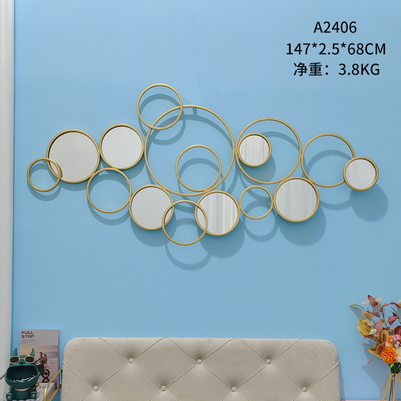 北欧简约轻奢冰纹裂挂镜创意铁艺玄关挂墙式墙面装饰镜酒店挂墙镜