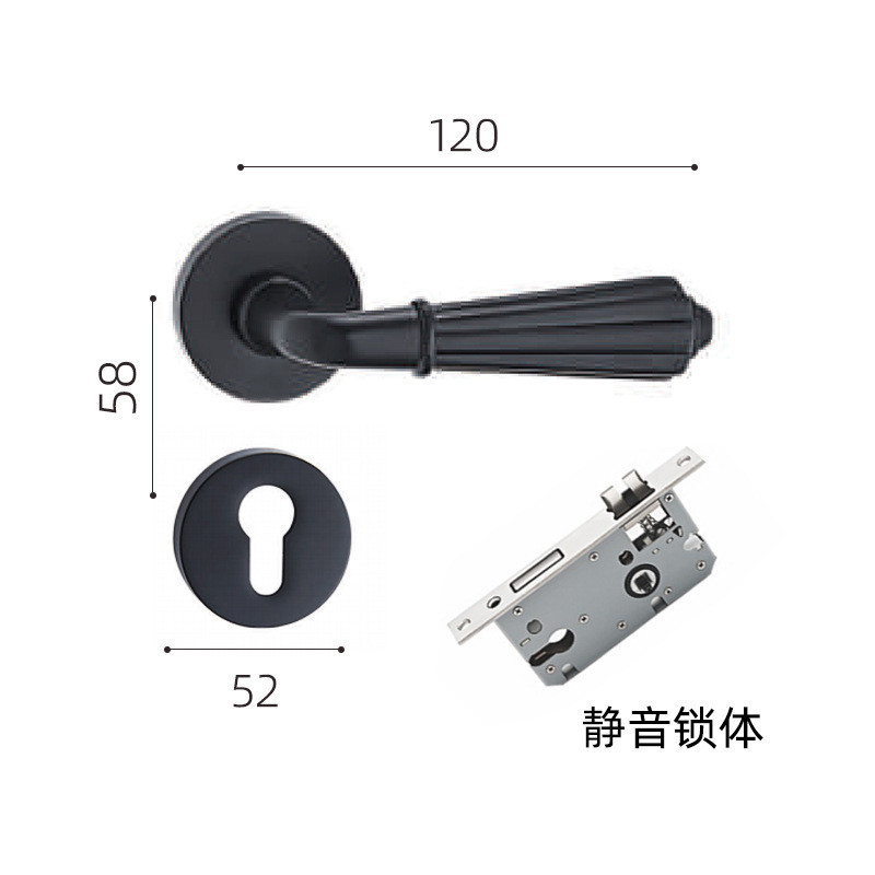 法式门锁卧室房门锁古铜色木门把手室内欧式分体锁简易磁吸静音锁