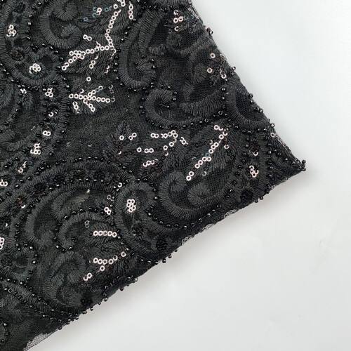 重工网纱刺绣亮片珠子绣花面料宫廷式婚纱礼服珠片绣花布