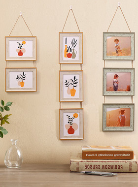 热销5jn6寸合照做成相框挂墙7寸a4寸麻绳挂式相片框二连三联组洗