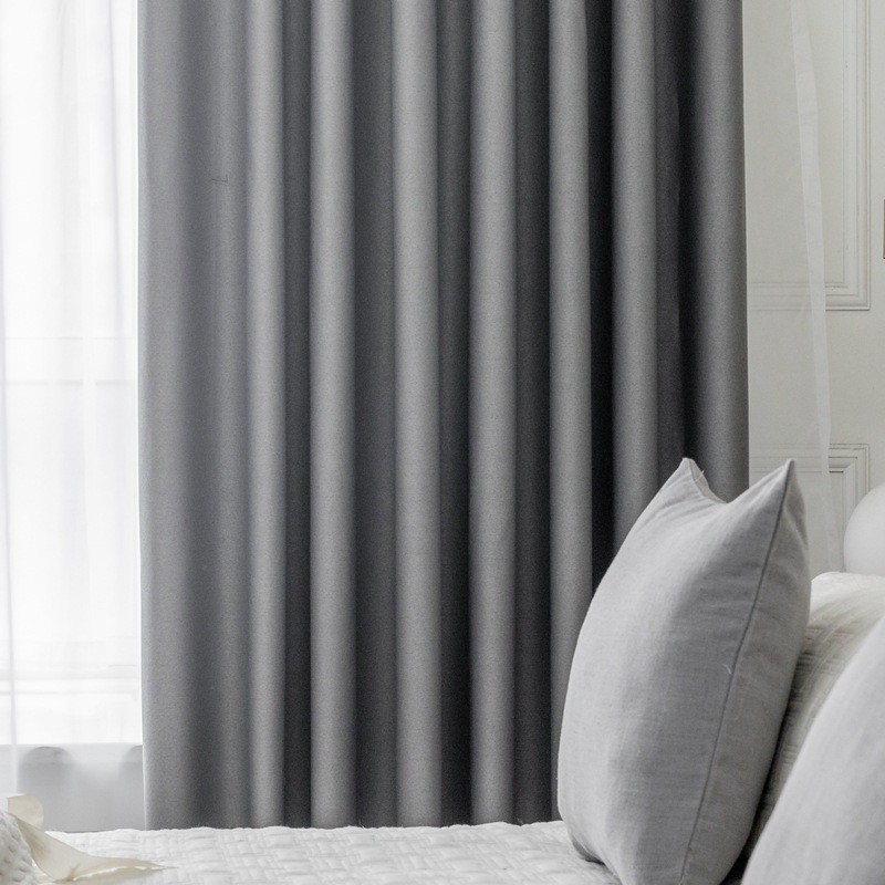 简约现代纯色加厚全遮光客厅亚麻双面麻遮阳防晒卧室飘窗窗帘布
