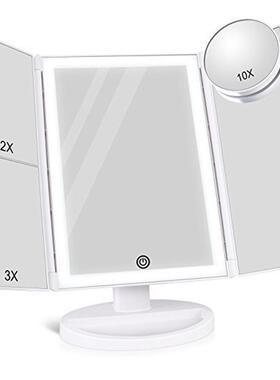 22灯三折led化妆镜2x3x折叠化妆镜梳妆台镜台式三面放大带灯镜子