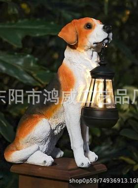 新款可爱小狗太阳能灯led发光家居装饰树脂庭院摆件花园工艺