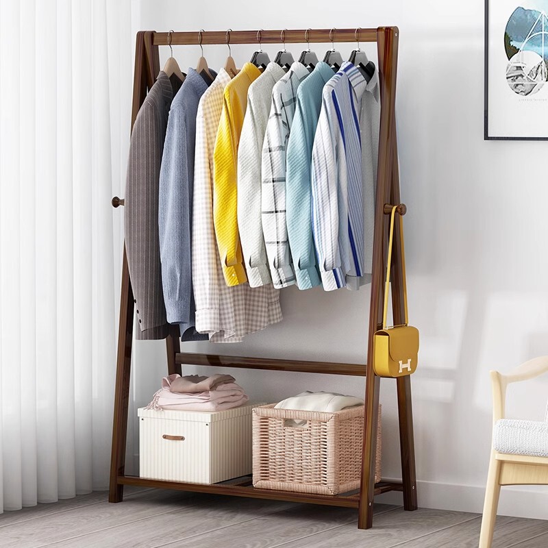 简易衣帽架落地卧室家用多功能挂衣架实木客厅门可拼接