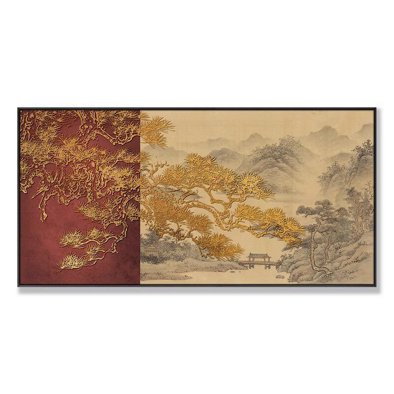 挂画餐厅高档背景墙客新中式大气山水画酒店东方美学立体装饰壁画