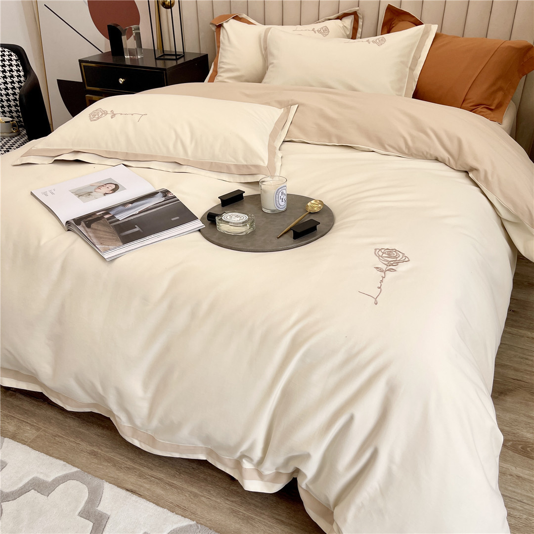 【100s支磨毛】四件套玫瑰花刺绣拼接床上用品子样板房民宿软装边