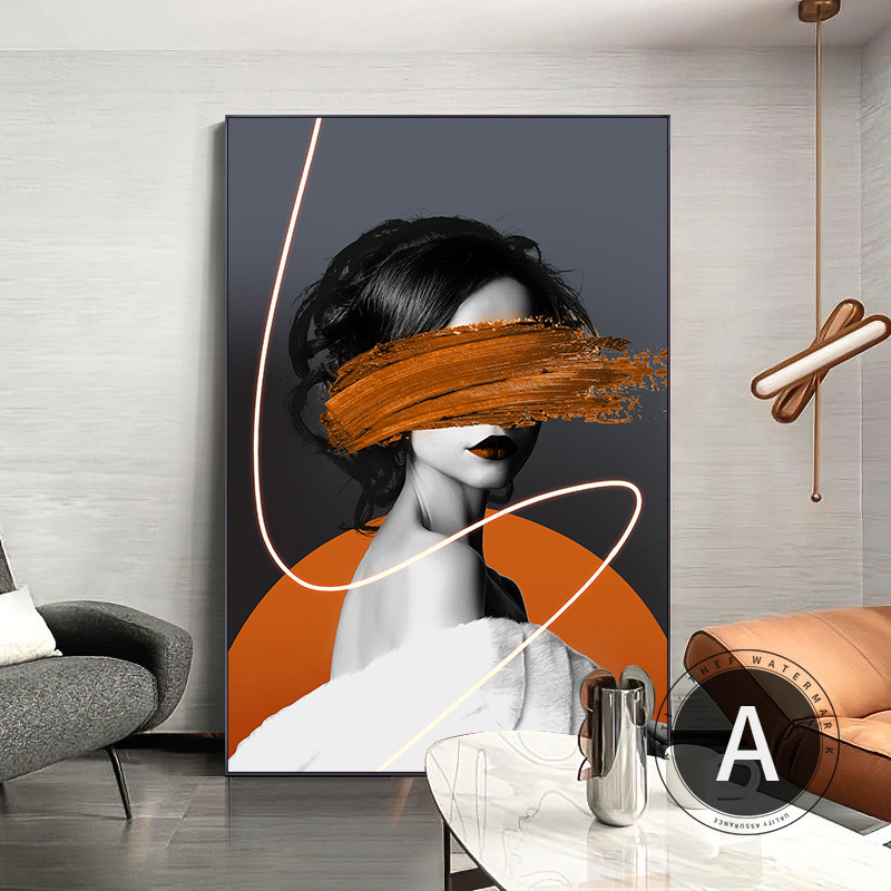 创意led灯带少女人物装饰画现代轻奢画玄关背景墙大挂画落地客厅