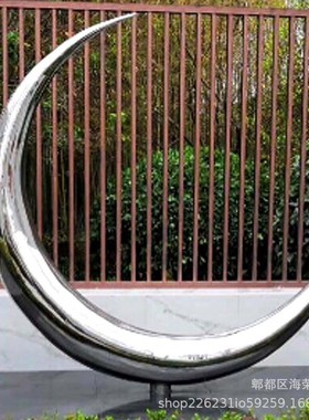 定制镜面拉丝校园广场创意不锈钢雕塑月亮圆环鹿金属大型户外摆件