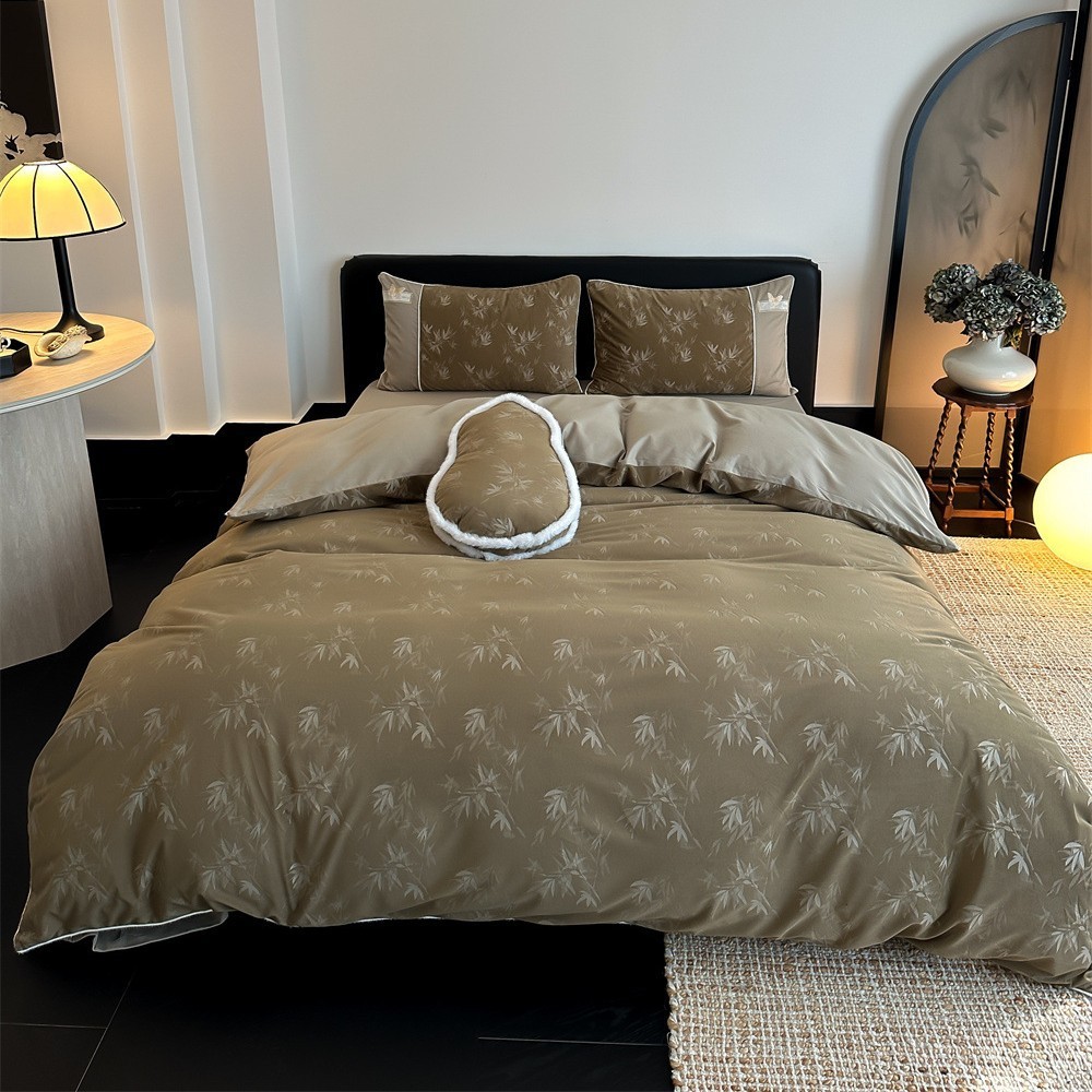 秋冬国风高级感鎏金绒四件套复古竹子加厚100s全棉磨毛被套床品