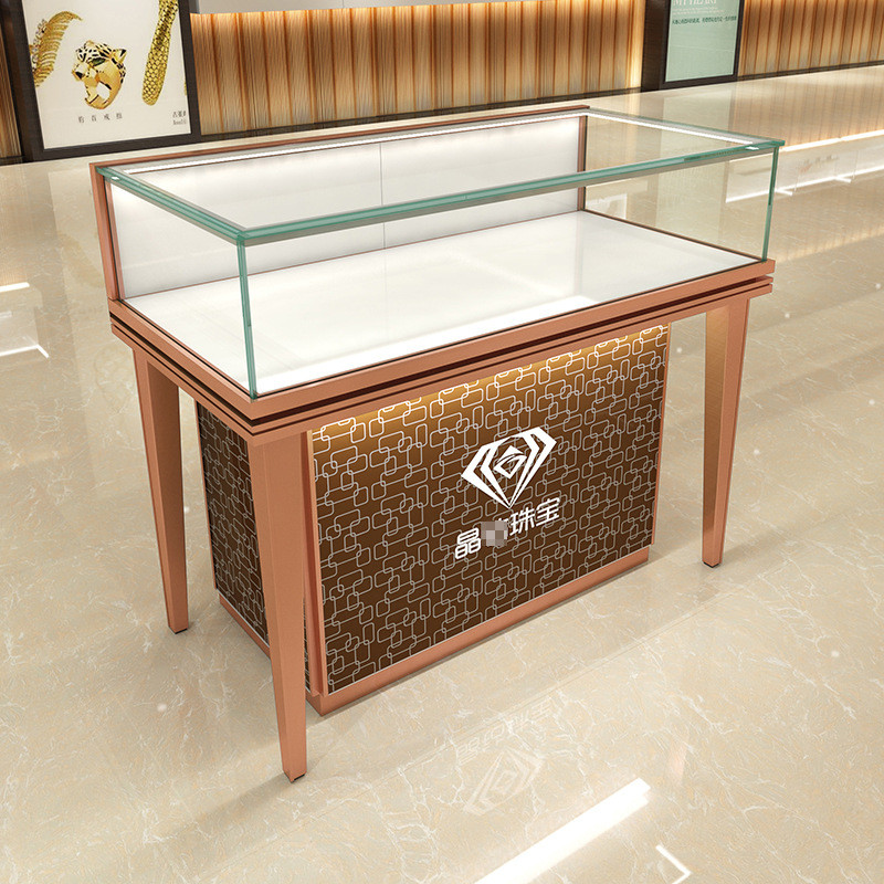 鸿钛新款珠宝展示柜玉器展柜雕刻花纹玻璃柜台现代首饰饰品陈列柜