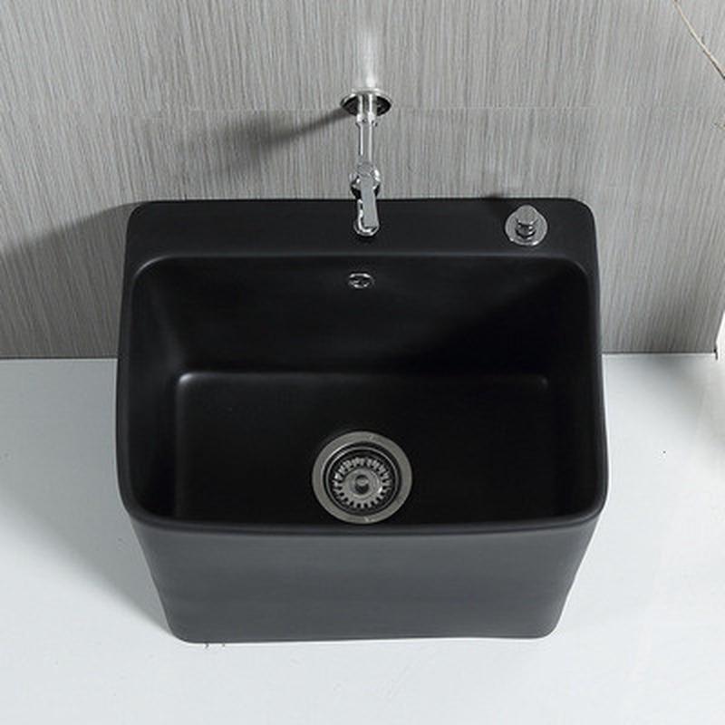 黑色陶瓷洗拖把池地盆长方形阳台卫生间拖布池家用墩布池拖把槽池