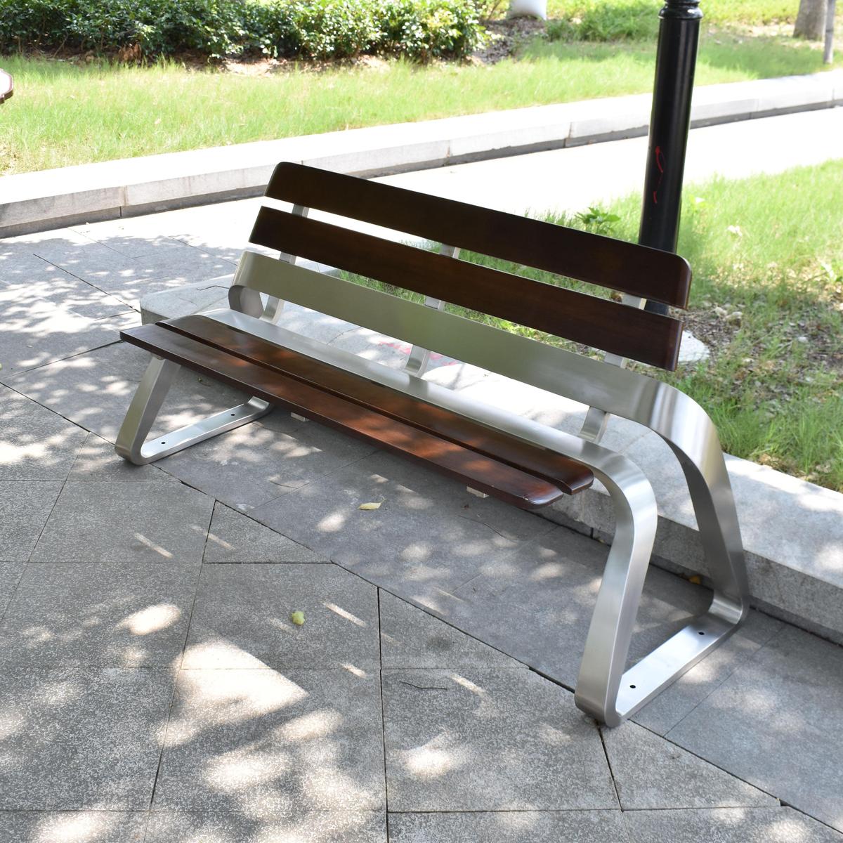 不锈钢公园椅长条凳子室外广场街道靠背休闲防腐木塑木园林长座椅