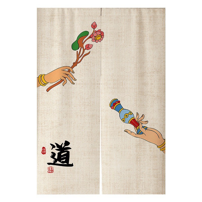 中式门帘禅意荷花布艺隔断帘家用厨房卧室挂帘半帘卫生间厕所遮挡