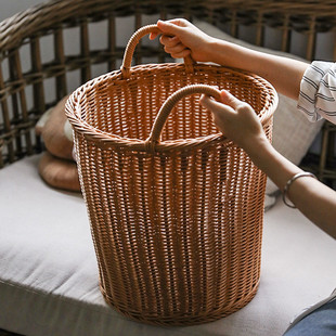 仿藤编脏衣篮圆形篓子家用洗衣收纳筐洗衣桶酒店浴室塑料收纳桶