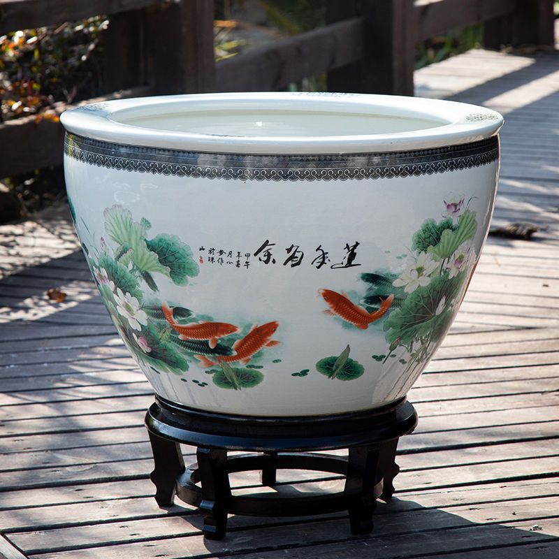 青花景德镇瓷缸陶手工养金鱼缸庭院水缸荷花盆碗莲缸家用睡莲大缸