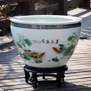 青花陶瓷缸景德镇手工养金鱼缸庭院家用荷花盆碗莲缸水缸睡莲大缸