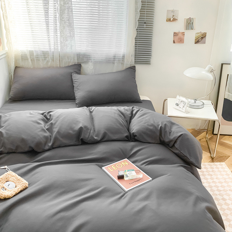 e0pb批发简约春夏纯色床单双人被套床上四件套全棉水洗棉学生宿舍