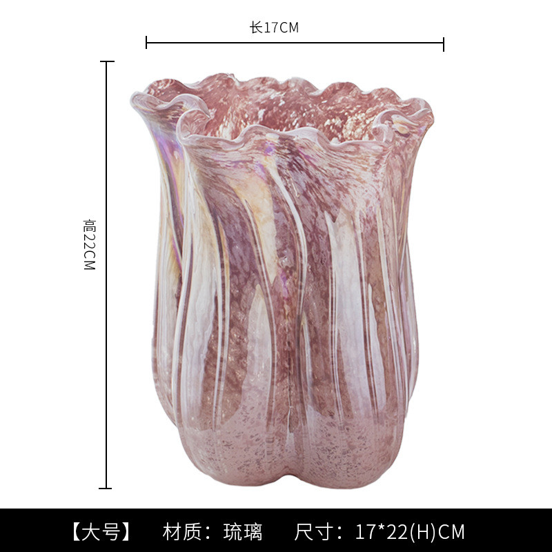 现代创意珠光亮金粉百餐桌琉璃水培花瓶客厅财家居时尚装饰品摆件