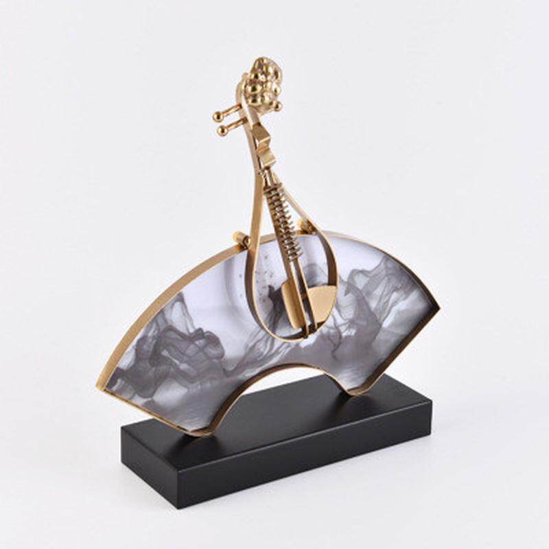 新中式二胡琵琶扇子客厅玄关门厅装饰品摆件样板房售楼处创意摆设